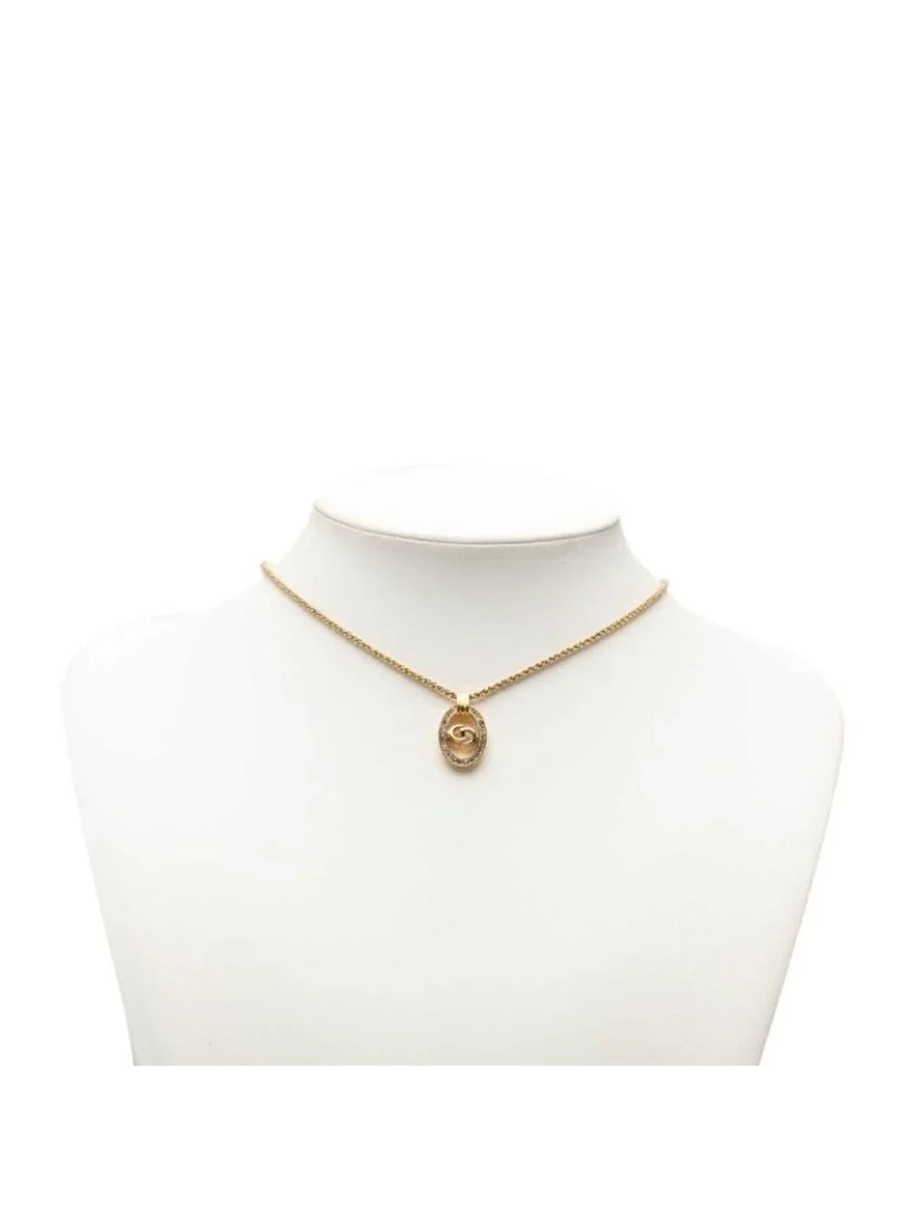 Dior Circle CD Logo Chain Pendant Gold Plated Rhinestone